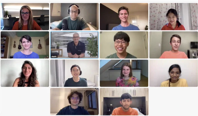 Tim has a virtual meeting with other Swift Student Challenge winners from around the world.