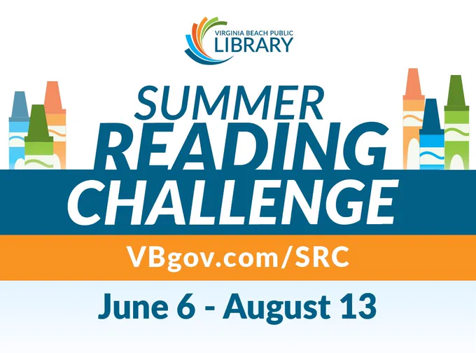 Text: Summer Reading Challenge VBgov.com/SRC June 6 - August 13