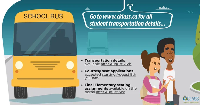 Cartoon of a school bus and kids with information about student transportation (text is in the next tweet)