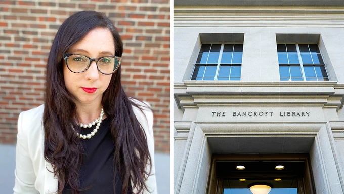 At left, Kate Donovan, incoming director of The Bancroft Library and associate university librarian for special collections; at right, the exterior of The Bancroft Library.
