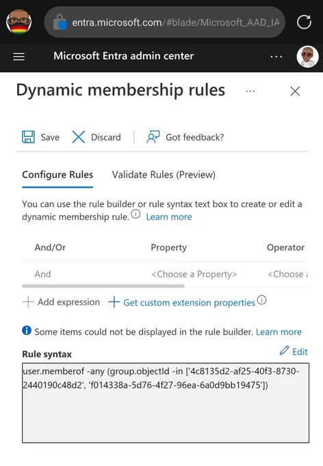 Screenshot of a dynamic group with memberOf filter.
