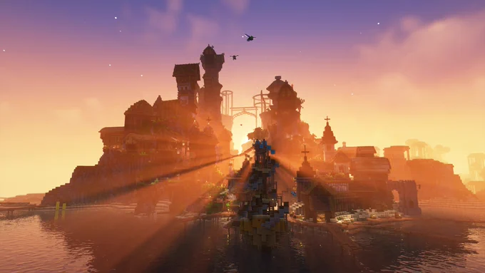 The AfterLife Members and LDShadowLady flying around Ash's Den's pirate base.