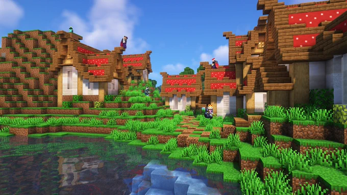 The AfterLife Members and LDShadowLady checking out WhiteFyr's mushroom island base.