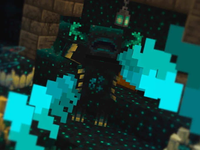 A Minecraft Warden firing a sonic boom