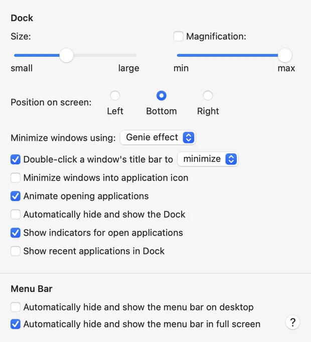 Dock settings in macOS 12 Monterey