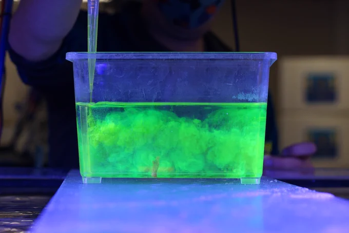 Photo of tank in lab under fluorescent light