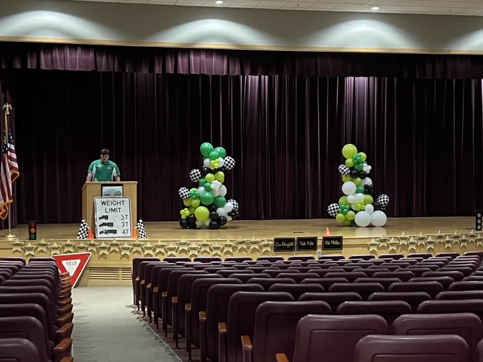 4-H state officer rehearsing for today's events.