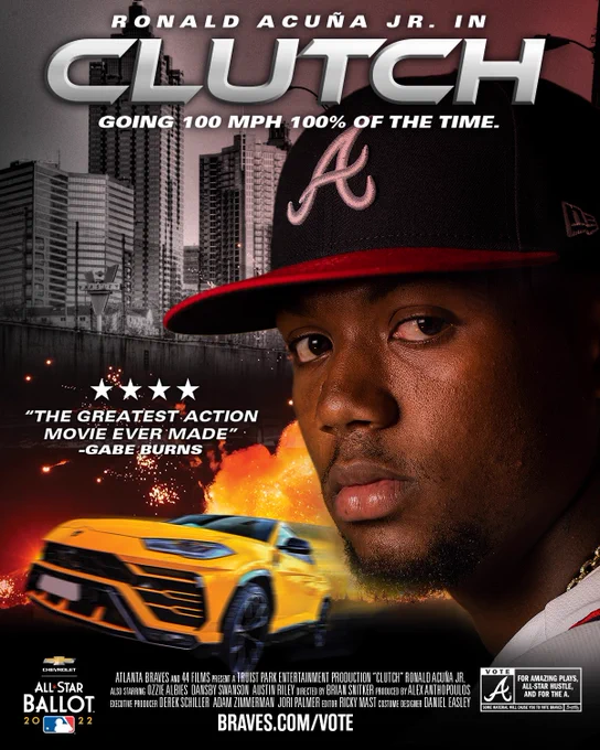 A (made-up) movie poster: "Clutch" starring Ronald Acuña Jr. 