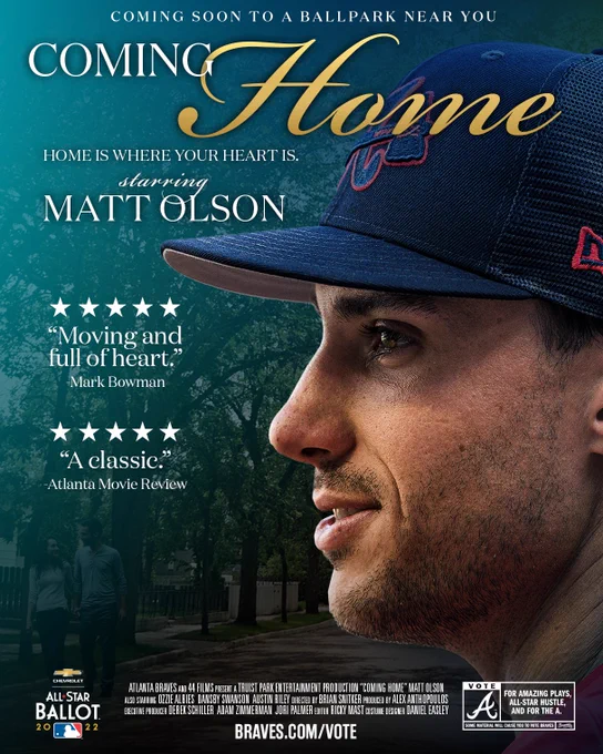 A (made-up) movie poster: "Coming Home" starring Matt Olson.