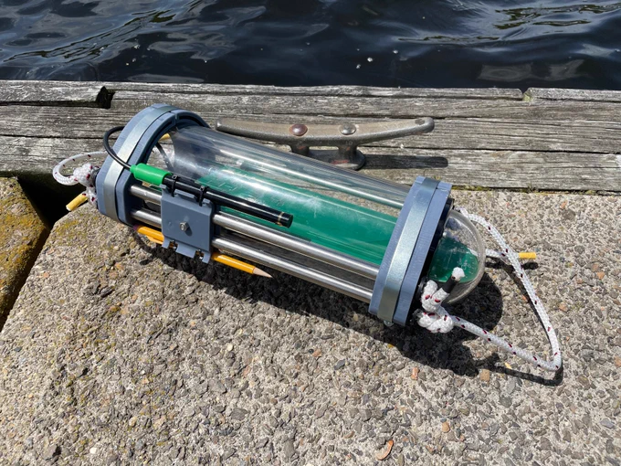 FieldKit Underwater prototype shown at a dock in a marine environment