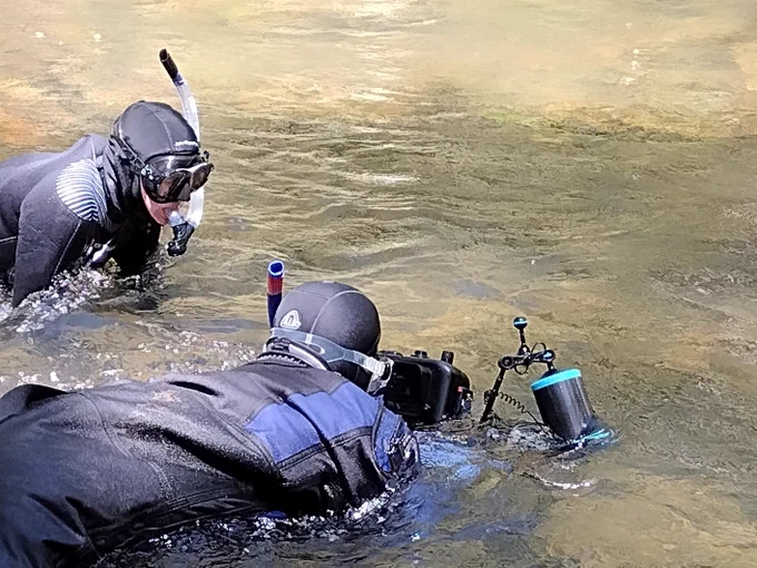 Two team members capturing underwater photography.