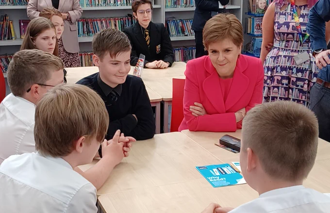 First Minister Nicola Sturgeon meets with Prestwick Academy pupils to celebrate their Reading Inspiration Award as she announces the winners of the 2022 First Minister's Reading Challenge.
