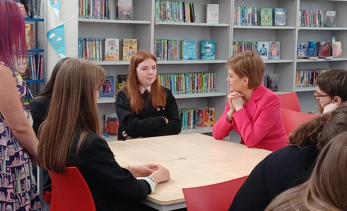 First Minister Nicola Sturgeon meets with Prestwick Academy pupils to celebrate their Reading Inspiration Award as she announces the winners of the 2022 First Minister's Reading Challenge.