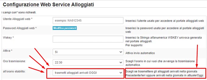 configurazione parametri invio alloggiati automatici tramite web service