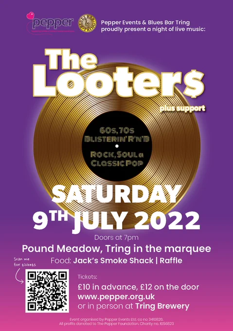 Fundraising gig on behalf of the Pepper Foundation, Tring Carnival, Pound Meadow, Tring. Saturday 9th July. £10 in advance or £12 on the door