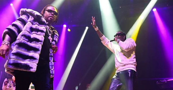 Rappers Gunna, left, and Young Thug, pictured here performing at a concert in January, Photo by Prince Williams/Wireimage