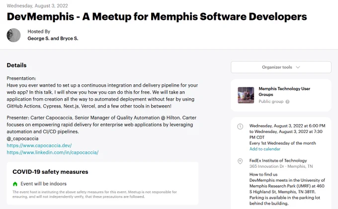 Join us for Dev Memphis August 3rd at UMRF park