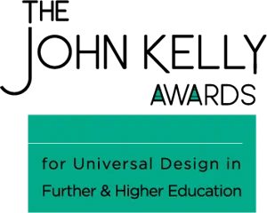 The John Kelly awards logo with teal accent colour and text 'for universal design in further and higher education'.