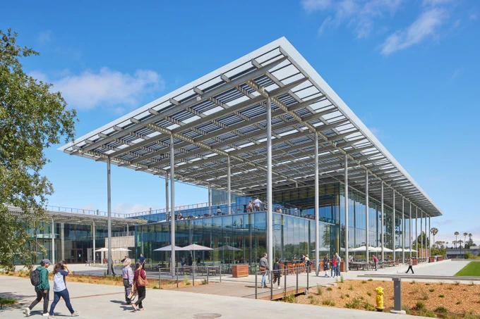 Outside of Microsoft Silicon Valley, featuring the terrace area 
