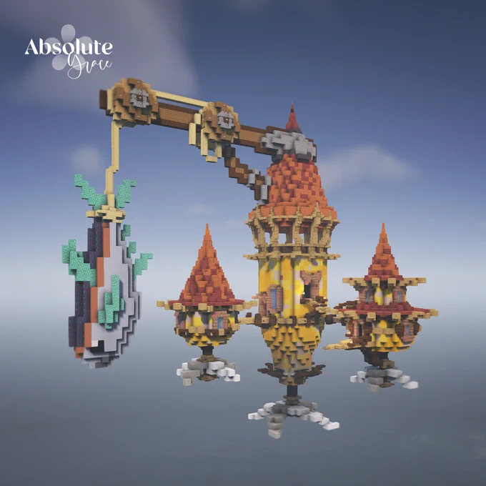 A quirky flying fishing dock built in Minecraft.