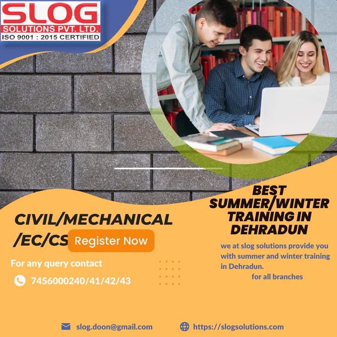 Slog Solutions Pvt. Ltd., Dehradun is offering best Summer Training for Engineering students at Dehradun with the best discount offers upto 50 %.
Interested candidates can contact us on 7456000242/43
#summertraining #internship #summerinternship #engineering #BTech #slogsolutions #summertrainingindehradun #dehradun #vocationaltraining #computerscience #civilengineering #mechanical #electricalengineering #electronicsengineering #AutoCAD #Revit #Python #Solidworks #PLCSCADA #Java #machinelearning #STAADPro #IOT #Robotics #webdesigning #slog