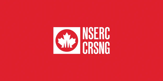 IMAGE: NSERC Logo in white on bright red background.  A white square inside which is a red circle, inside which is the Canadian Maple Leaf. The words "NSERC / CRSNG" appear on its right.