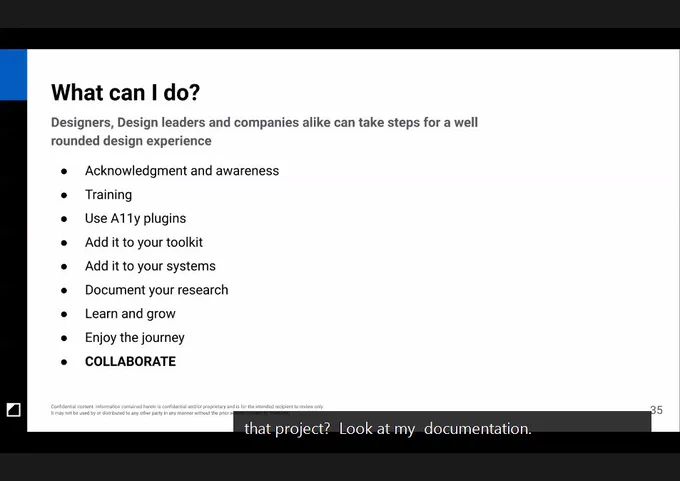 Screenshot of slide on what can designers do to create inclusive designs.