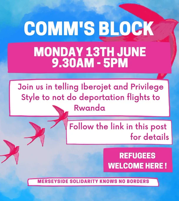Graphic for the comms block against iberojet and privilege style, Monday 13th June, 9.30am to 5pm