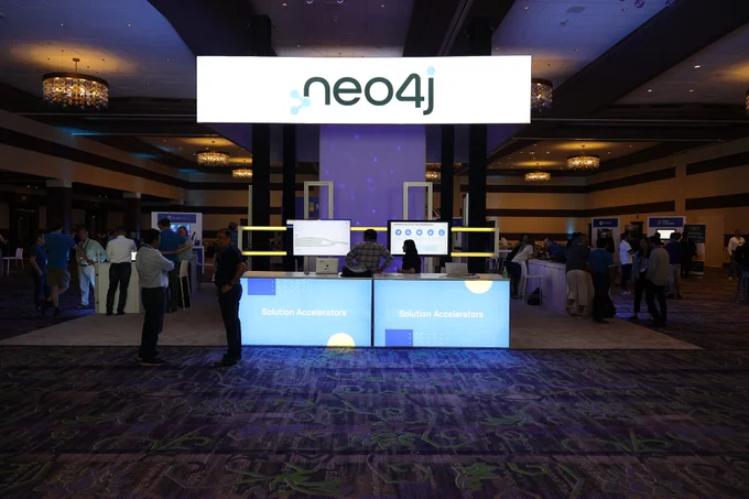 Neo4j main booth in expo hall at the 2022 GraphConnect in Austin, Tx