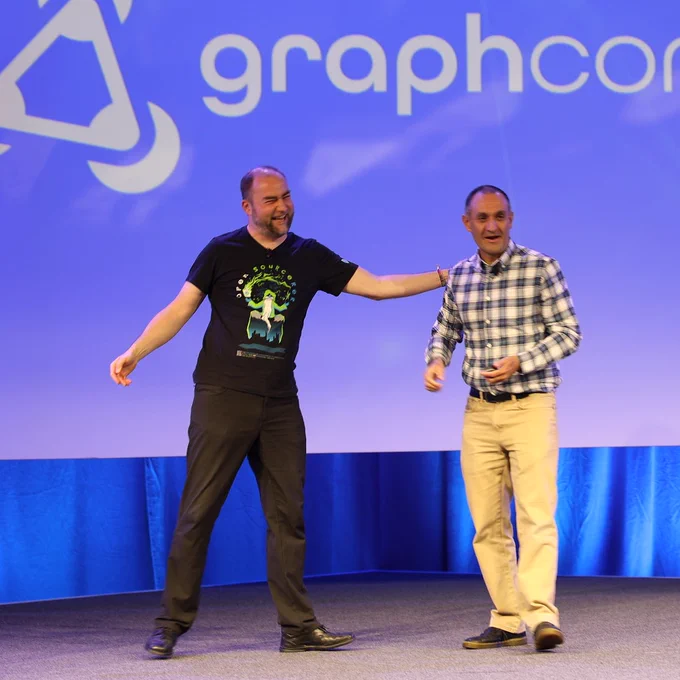 Michael and Jim having fun on main stage at the 2022 GraphConnect in Austin, Tx