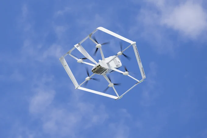 Amazon drone operating in the sky 