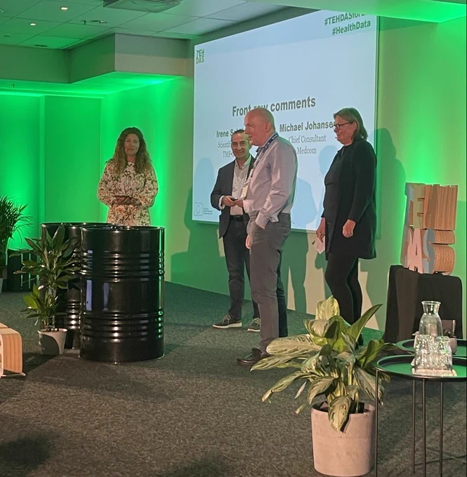 In the photo: Enrique Bernal-Delgado, Senior Health Services and Policy Researcher, Institute of Health Sciences in Aragon
Irene Schlünder, Scientific Consultant, TMF Germany & Michael Johansen, Chief Consultant, Medcom and moderator Elina Drakvik, Sitra.
