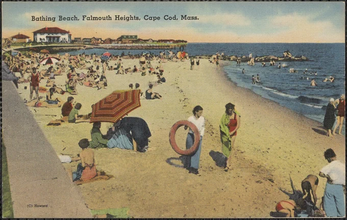 Postcard, "Bathing Beach, Falmouth Heights, Cape Cod, Mass."