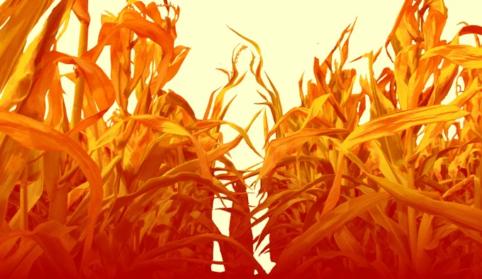 Illustration of a cornfield with the leaves forming a silhouette of an invisible person
