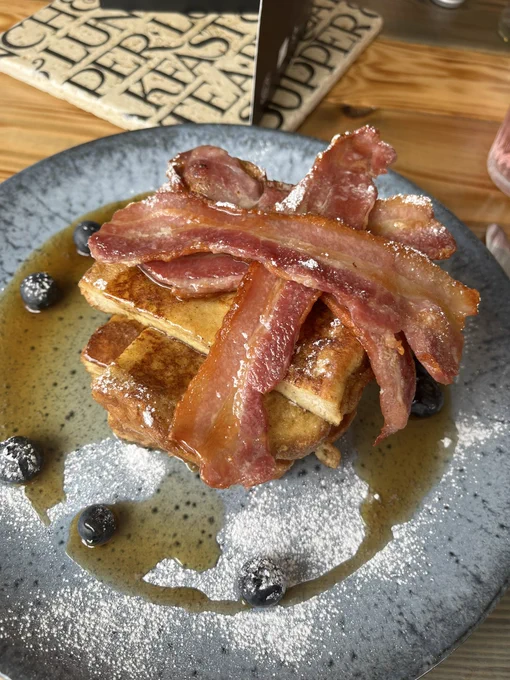 French toast with with bacon and maple syrup