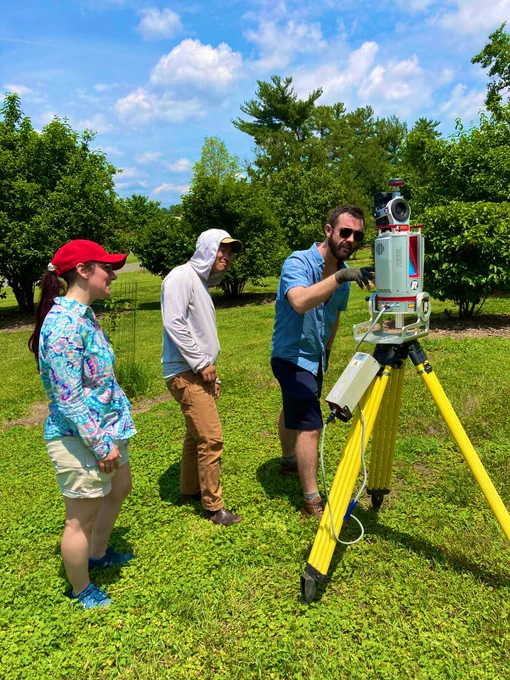 Setting up the laser scanner to measure leaf angles.