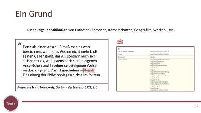 screenshot of a slide illustrating one reason for the use of authority files: reliable identification of an entity.