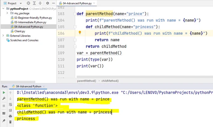 using #nestedfunctions in #Python 
you can return a python function from a function and invoke it !
#pythonlearning  #pythoncode