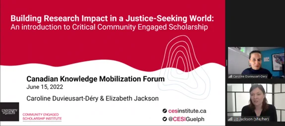 A screenshot of the presentation's title page with the speakers in view.