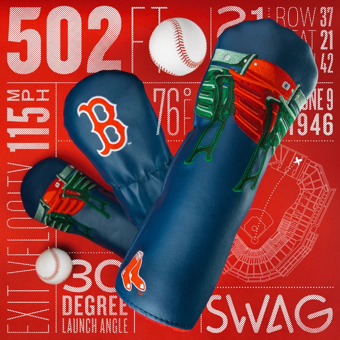 Graphic featuring Swag Golf products and Red Sox Fenway Park imagery. 