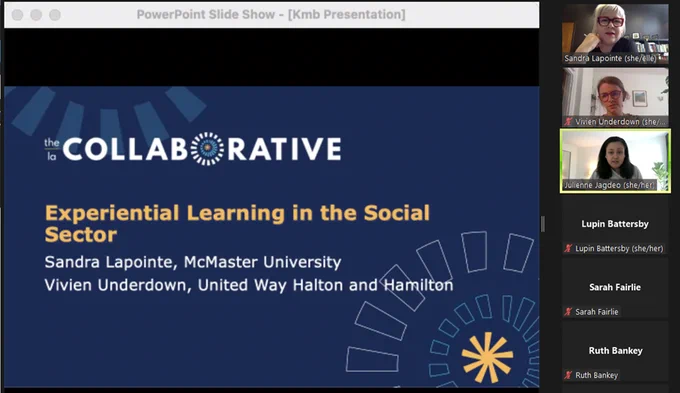 Screenshot of the presentation's title page with the speakers and facilitator in view.