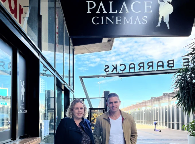 Dr Ruari Elkington and Dr Tess Van Hemert outside Palace Cinema in Brisbane. 