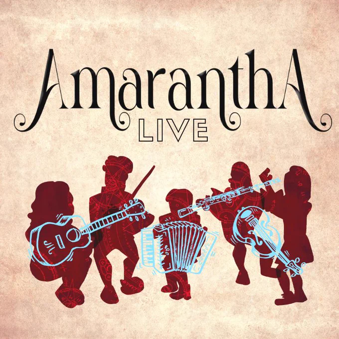 text reading 'Amarantha Live' above an illustrated silhouette of a folk musical band