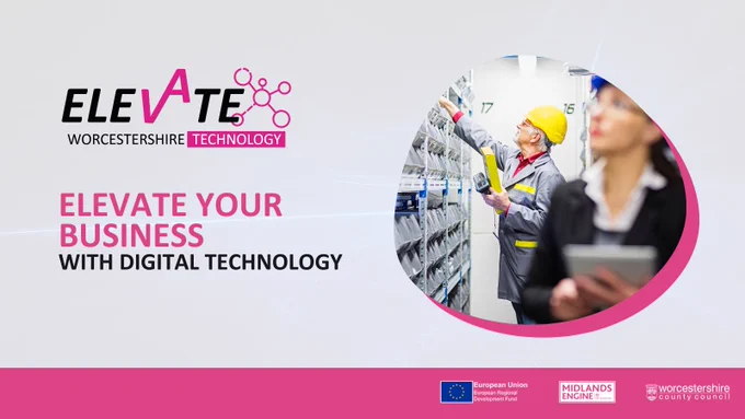 Text reads: Elevate Worcestershire Technology Elevate Your Business With Digital Technology