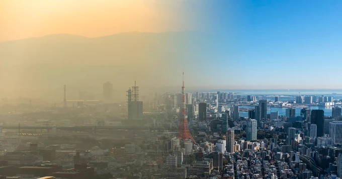 Dirty and clean air over a city
