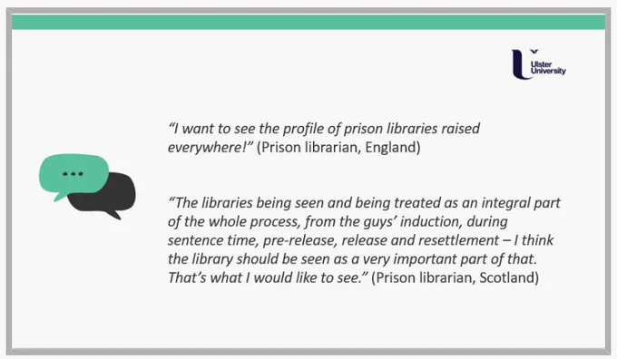 Written quotes from library staff about raising the profile of prison libraries