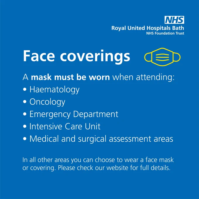 A mask must be worn when attending Haematology, Oncology, Emergency Department, Intensive Care Unit, Medical and surgical assessment areas.