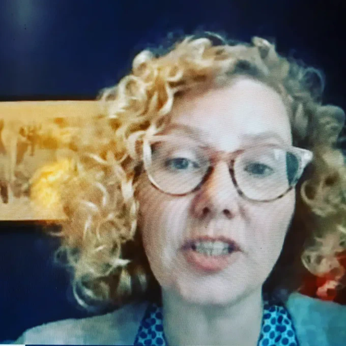 The amazing scholar Lucy Pickering beaming in online from Glasgow, (despite having covid!) who also happens to hsvd edited Down The Pan which features chapter I wrote about menstrual stains and activism. 
