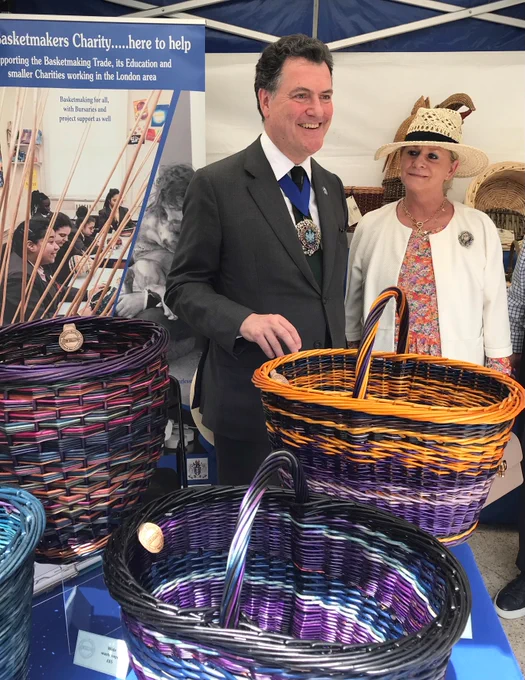 The Lord Mayor and the Lady Mayoress at the Basketmakers stall at the Thomas Becket Pageant