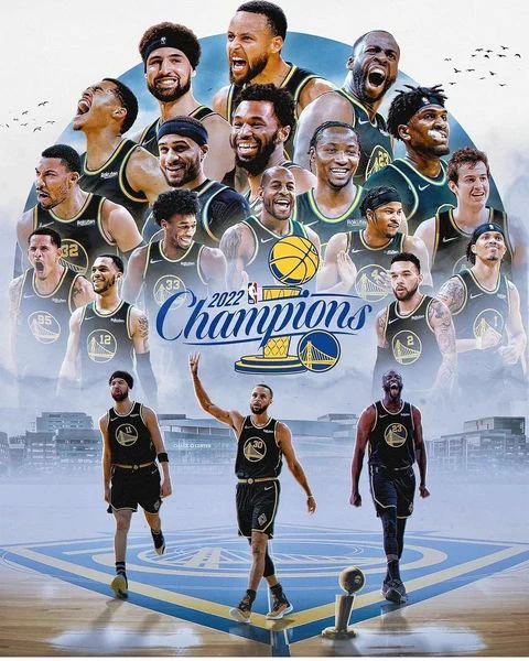Golden State Warriors team pic and 2022 Champions banner